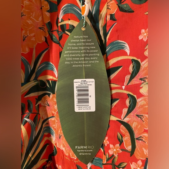 NWT Farm Rio Red Pineapple Bloom Cut Out Midi Dress, Size Medium - Picture 9 of 10